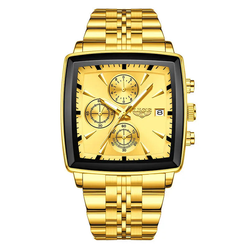 Dropshipman men's large dial square watch with rose gold and black design, stylish business personality timepiece.