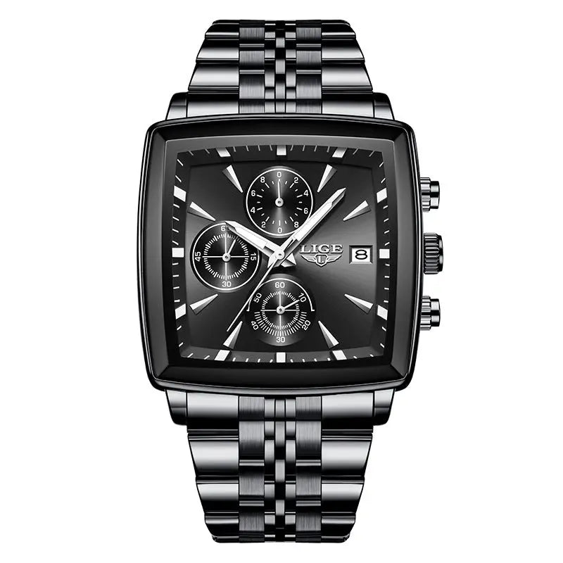 Dropshipman men's large dial square watch in rose gold and black, stylish business personality design with a bold face.