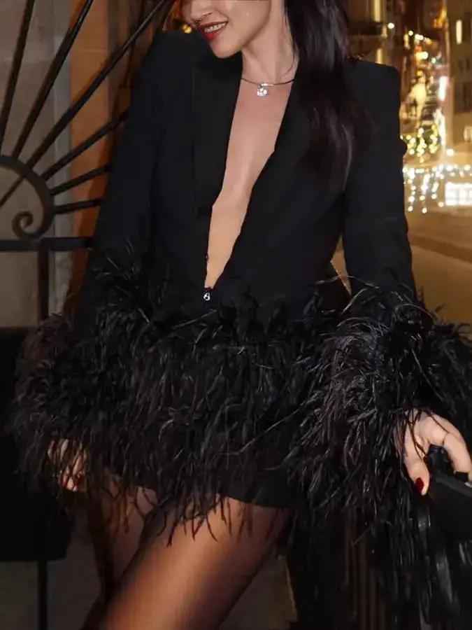 Long-sleeved Wool-decorated Jumpsuit Suit