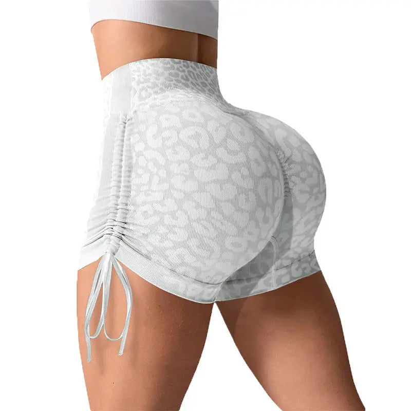 Dropshipman seamless peach-butt high-waist yoga pants with coffee leopard print for fitness and comfortable movement.