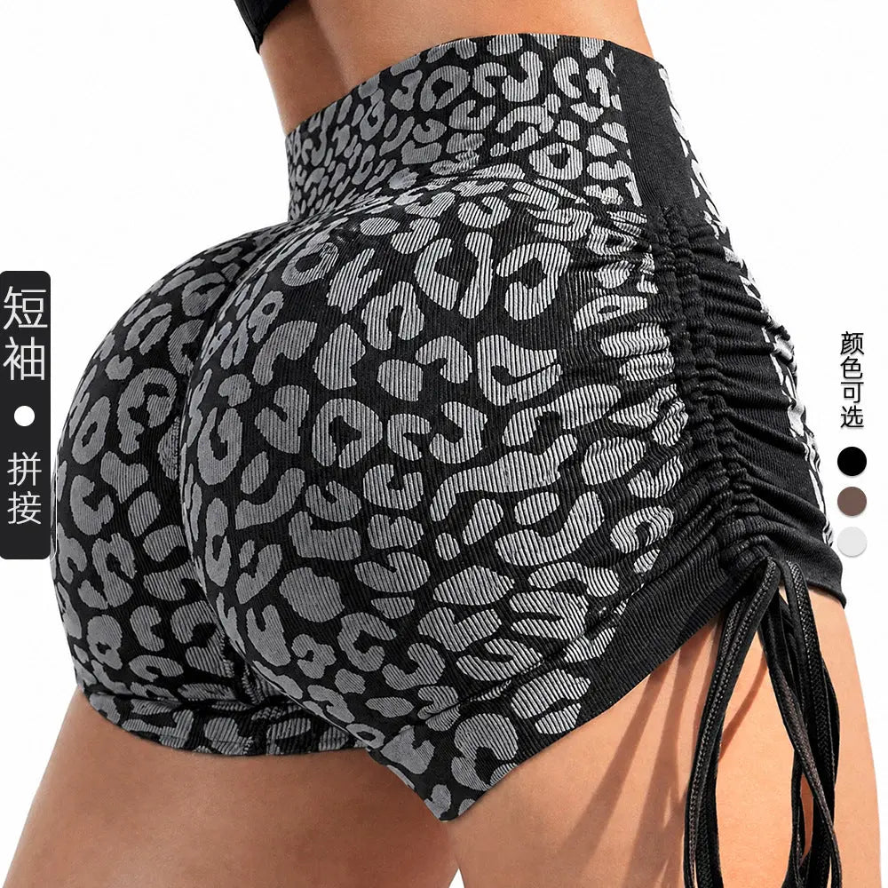 Dropshipman seamless peach-butt high-waist yoga pants with coffee leopard print, designed for fitness and comfortable movement.
