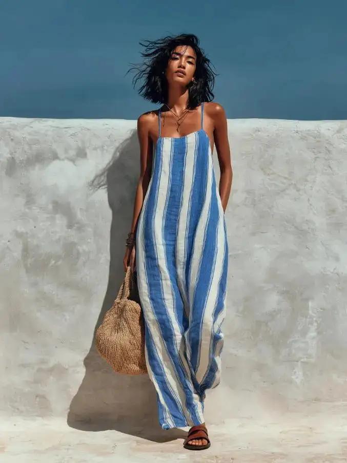 Elegant Casual Striped Sleeveless Strap Jumpsuit by Dropshipman