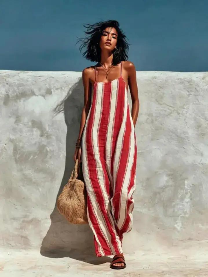 Elegant Casual Striped Sleeveless Strap Jumpsuit by Dropshipman