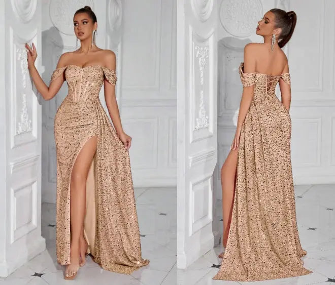 Sapphire blue beaded strapless sexy dress for women, featuring a fitted design and elegant detailing, by Dropshipman.