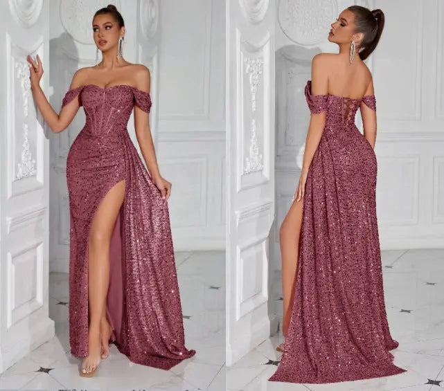 Sapphire blue beaded strapless sexy dress for women, best-selling Dropshipman fashion with intricate beaded detailing and fitted silhouette.