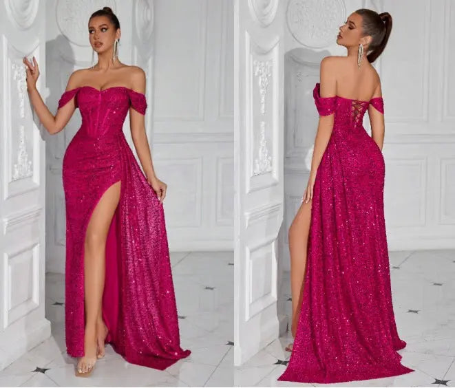 Sapphire blue beaded strapless sexy dress for women, best-selling Dropshipman fashion with intricate bead detailing and a fitted silhouette.