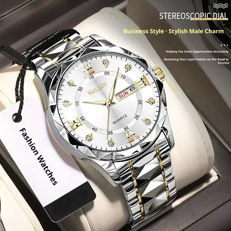 Dropshipman silver streak waterproof luminous quartz watch with blue face, elegant design, and advanced timekeeping features