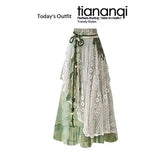 Dropshipman strap-top short-sleeve vacation two-piece set with patchwork skirt, casual summer outfit, colorful and stylish.