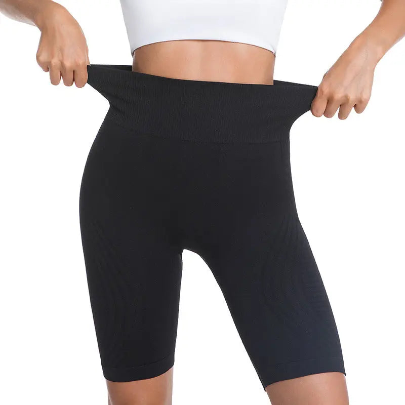 Sky blue Dropshipman butt-lifting thigh-slimming five-point yoga pants for women, shown on a model highlighting fit and design.