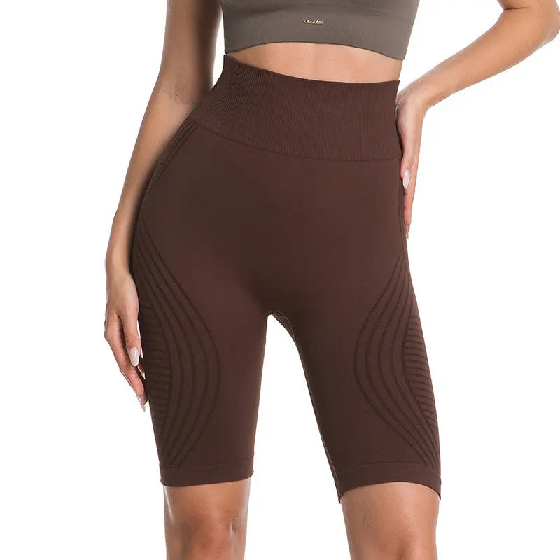 Sky blue Dropshipman butt-lifting and thigh-slimming five-point yoga pants for women, featuring a snug fit and supportive design.
