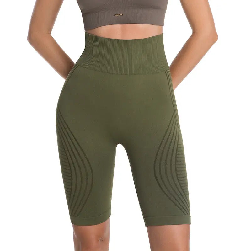 Sky blue Dropshipman butt-lifting and thigh-slimming five-point yoga pants for women, showing their flattering fit and stretch fabric.
