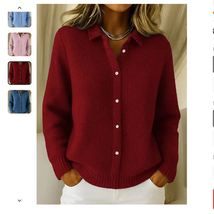 Sky-blue women's casual button-knit sweater with lapel, long sleeves, suitable for winter, from Dropshipman.