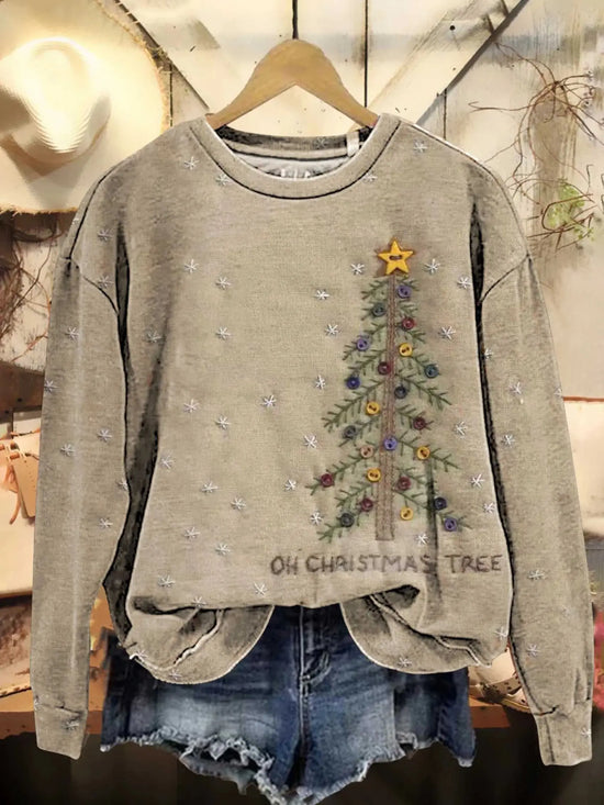 Vintage Christmas Tree art print casual sweatshirt by Dropshipman, featuring a festive holiday tree design on soft fabric.