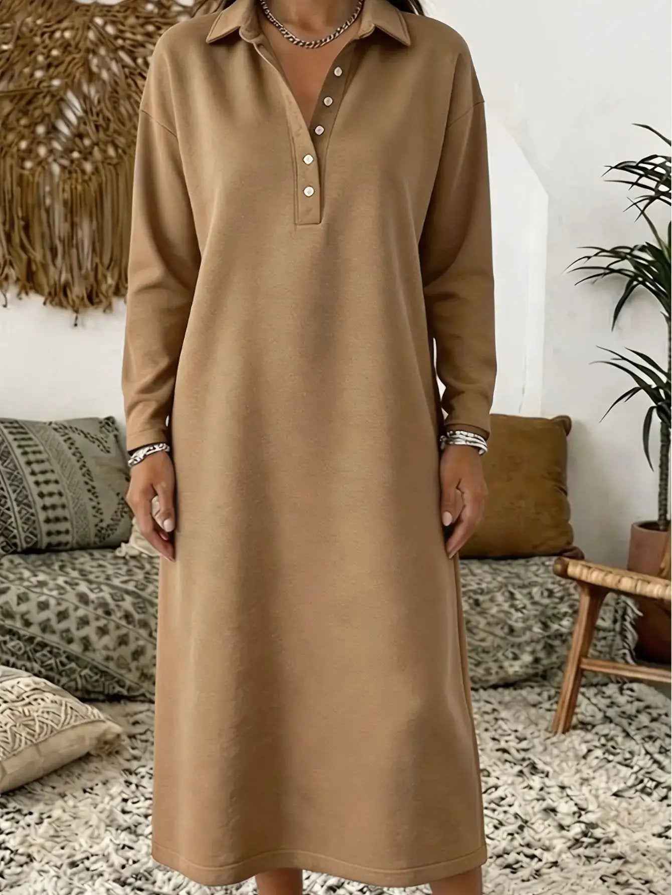 New Knitted Sweatshirt Shirt Collar Long Sleeve Minimalist Elegant Dress
