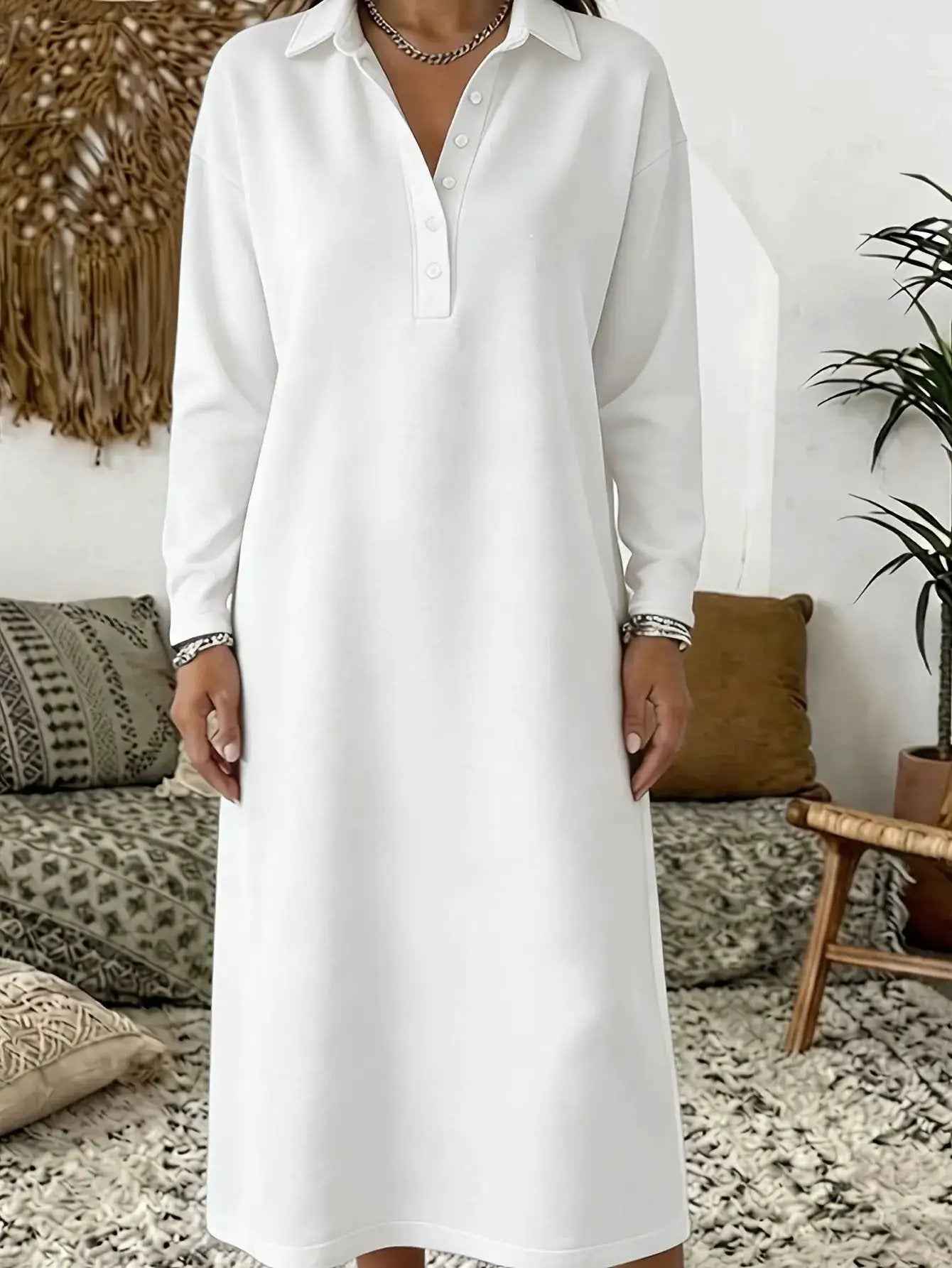 New Knitted Sweatshirt Shirt Collar Long Sleeve Minimalist Elegant Dress