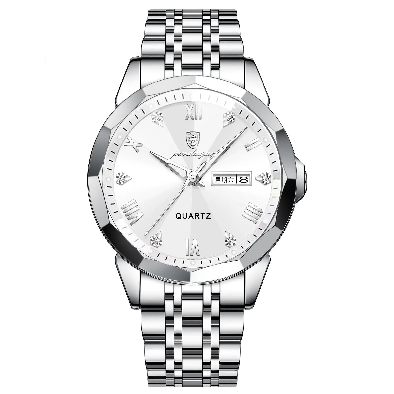 Men's business watch by Dropshipman with black strap, double calendar, high-grade quartz movement, stylish and professional design.