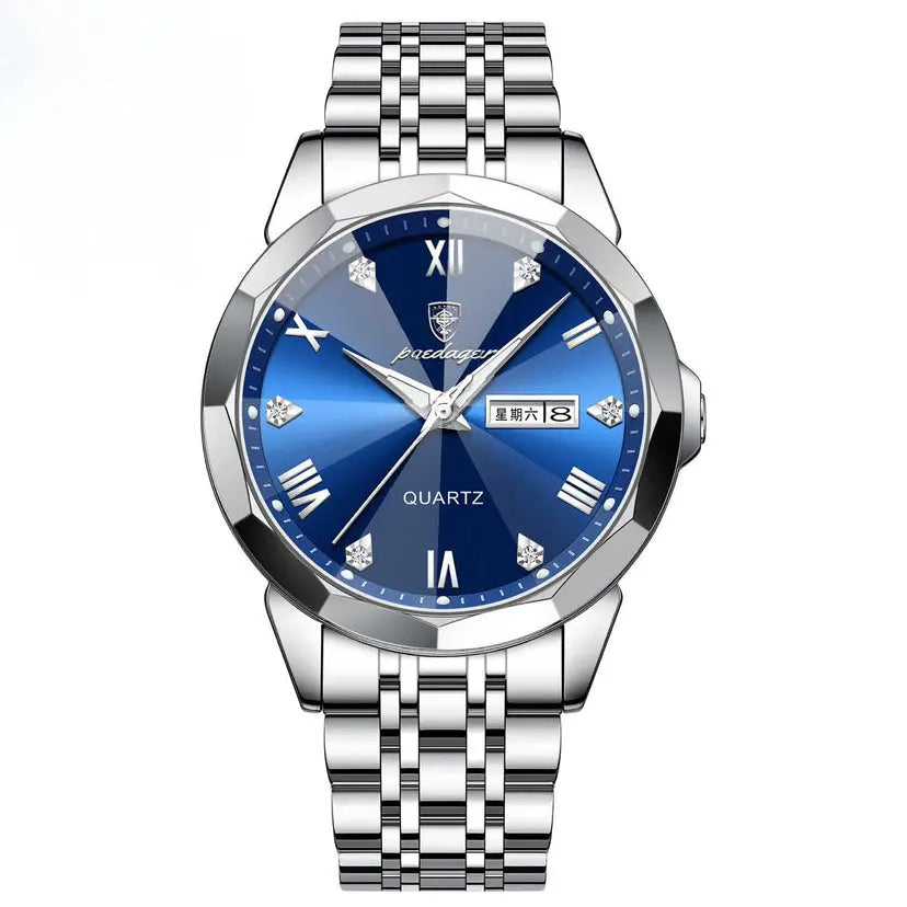 Dropshipman men's business watch with double calendar, high-grade quartz, black surface, and classic style.