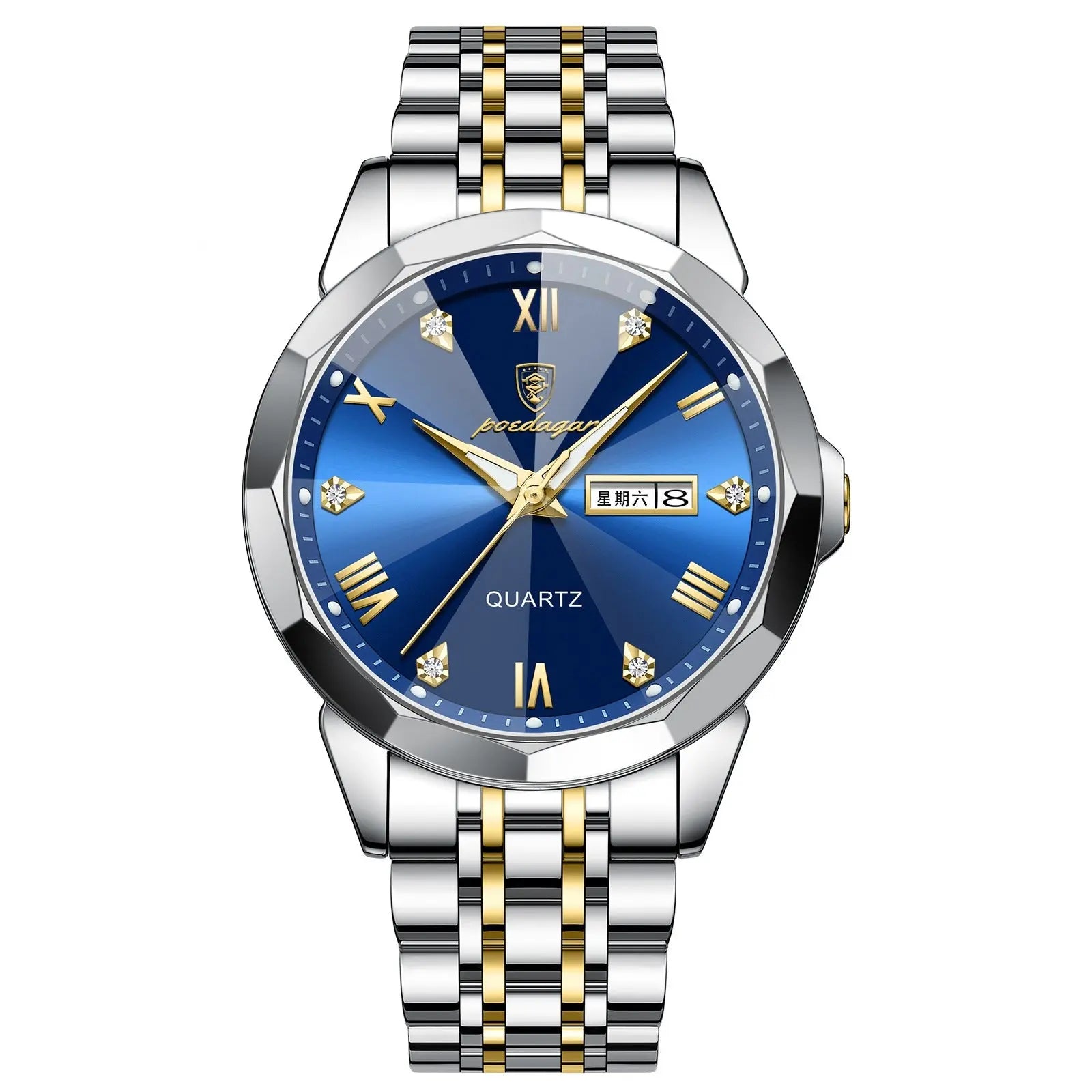 Business men's watch by Dropshipman with double calendar display, high-grade quartz movement, black strap and surface.