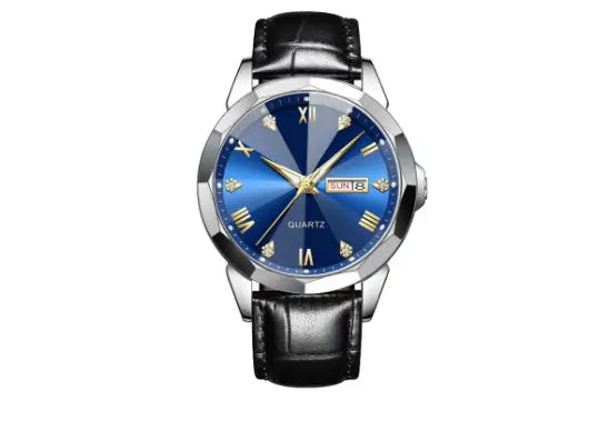 Dropshipman men's business watch with double calendar, black surface, high-grade quartz movement, and sleek professional design.