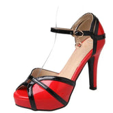 White summer stiletto-heel peep-toe sandals with platform from Dropshipman, showing the stylish open-toe design and sleek heel.