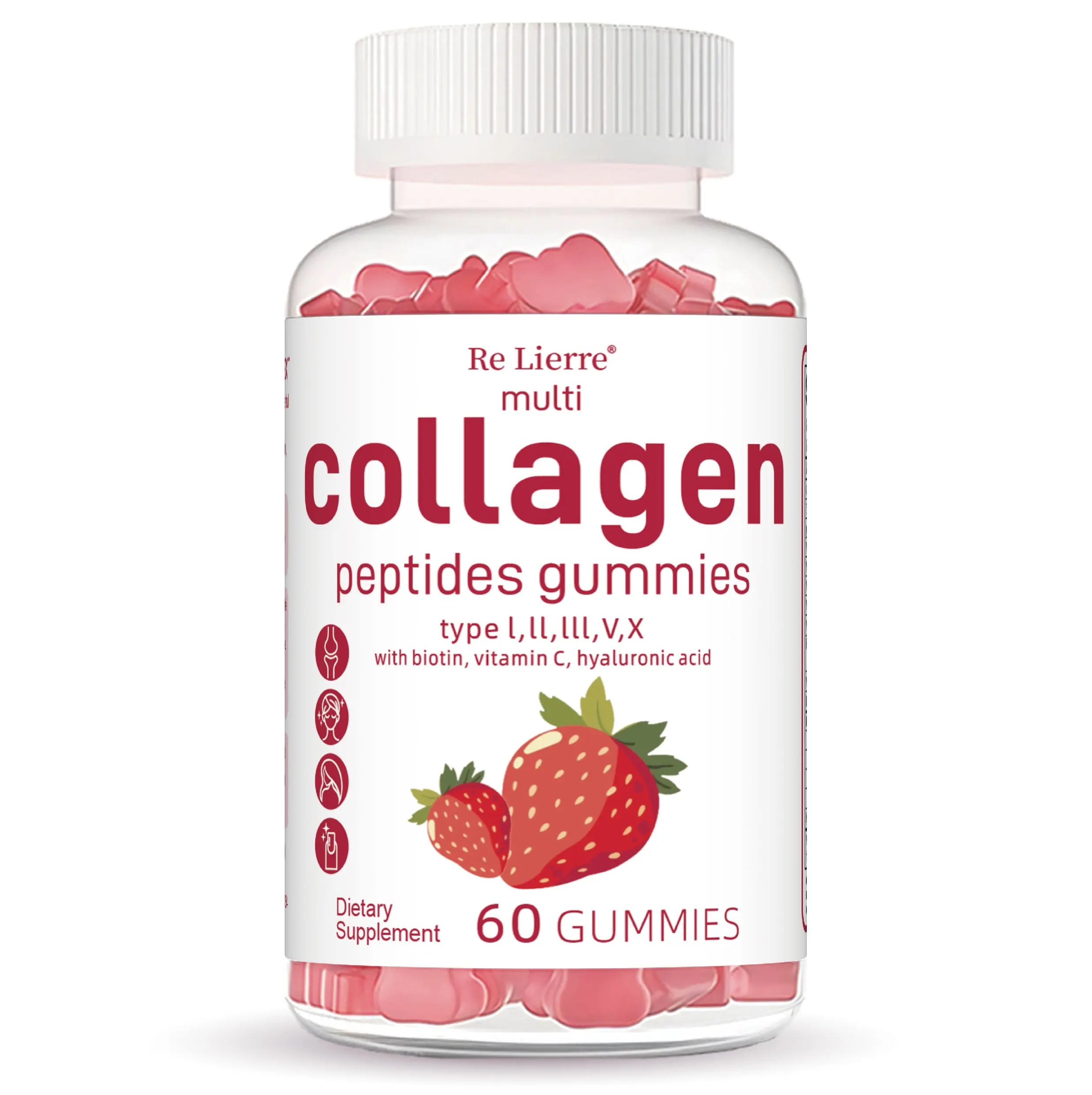 White Collagen Peptide Gummies by Dropshipman in a clear plastic bottle with colorful gummies inside.