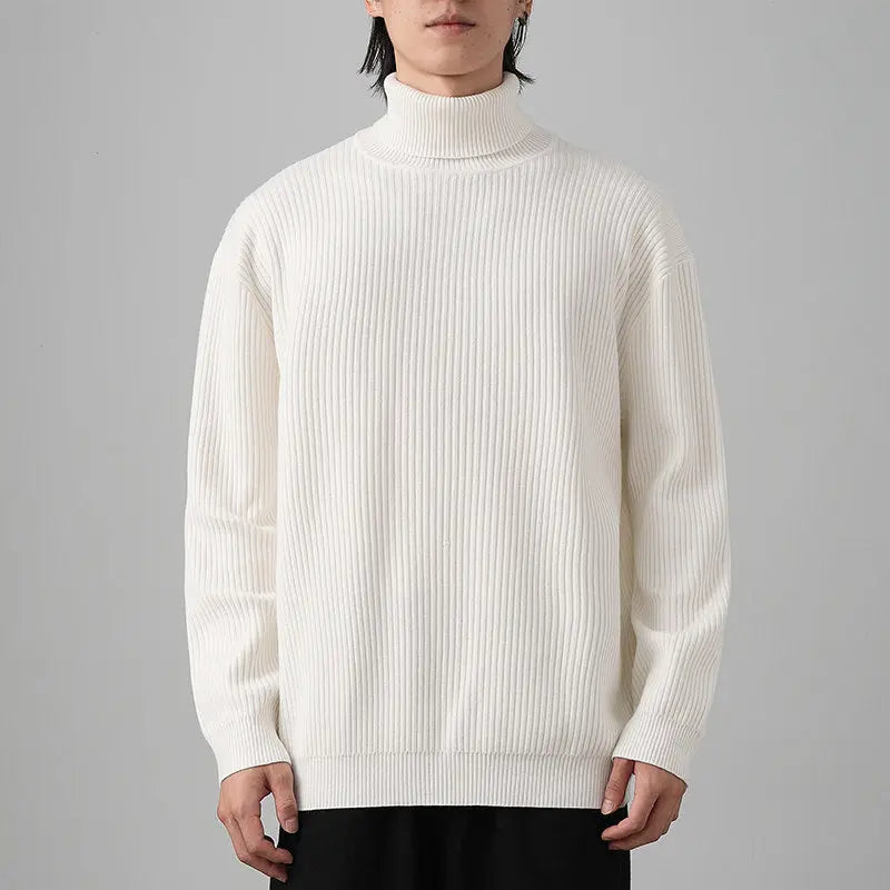 White loose fit thick warm knit base layer for autumn and winter, designed by Dropshipman, featuring solid color and comfortable inner fabric.