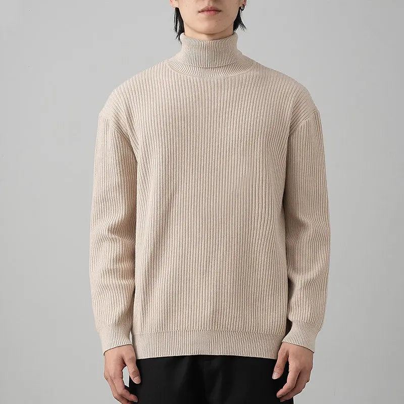 White loose-fit warm knit base layer for autumn and winter, thick and solid-colored, by Dropshipman.