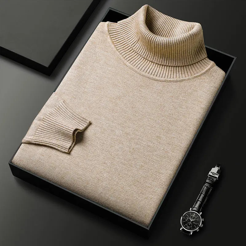 White slim-fit turtleneck pullover sweater by Dropshipman, suitable for young and middle-aged men, featuring a solid color design.