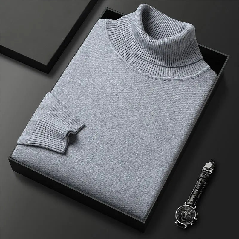 White slim-fit turtleneck sweater for young and middle-aged men, solid color, long-sleeve pullover by Dropshipman.