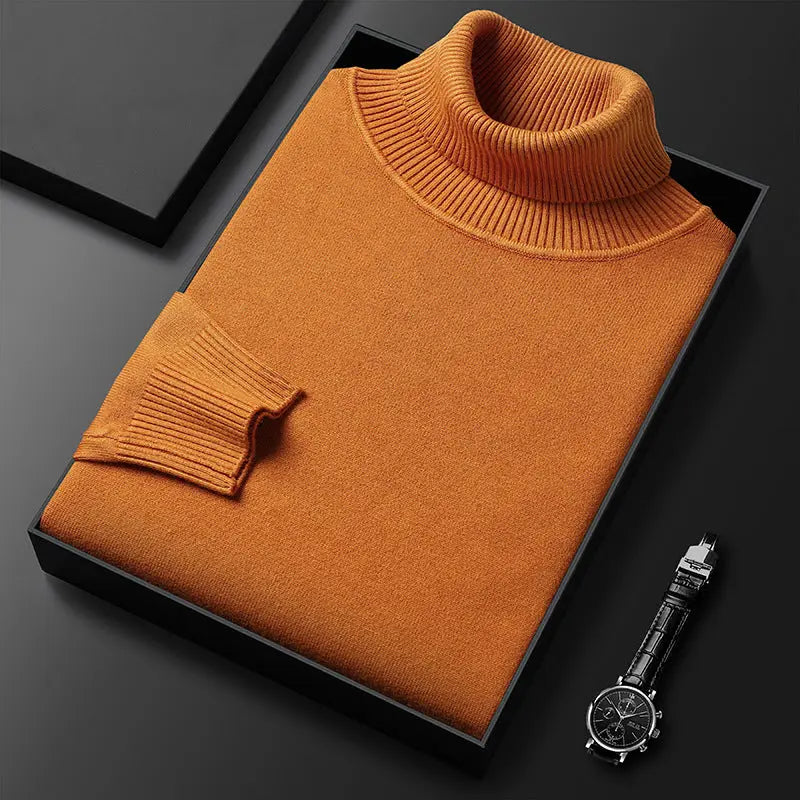 White slim-fit turtleneck pullover sweater by Dropshipman, designed for young and middle-aged men and women.