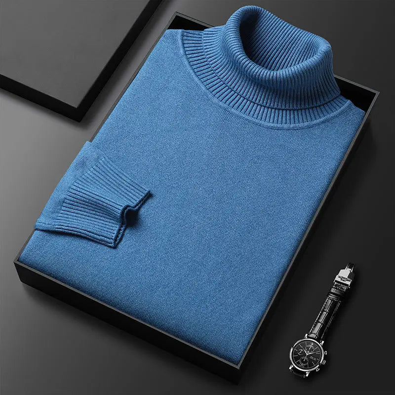 White slim-fit turtleneck sweater by Dropshipman, designed for young and middle-aged men, featuring a solid color and cozy pullover style.
