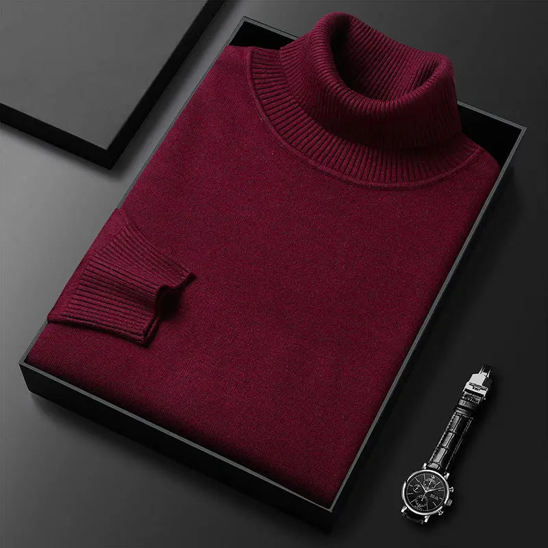 White slim-fit turtleneck sweater for young and middle-aged men, solid color pullover by Dropshipman.