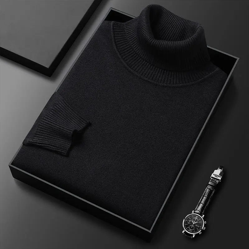 White slim-fit turtleneck sweater by Dropshipman, suitable for young and middle-aged men, featuring a solid color design.