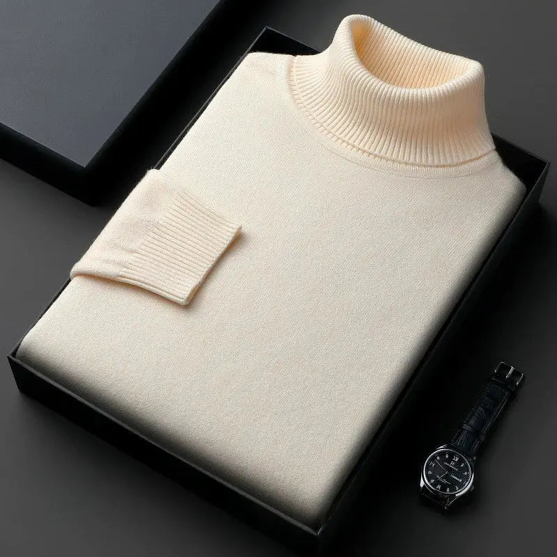 White slim-fit turtleneck pullover sweater for young and middle-aged adults, made by Dropshipman.