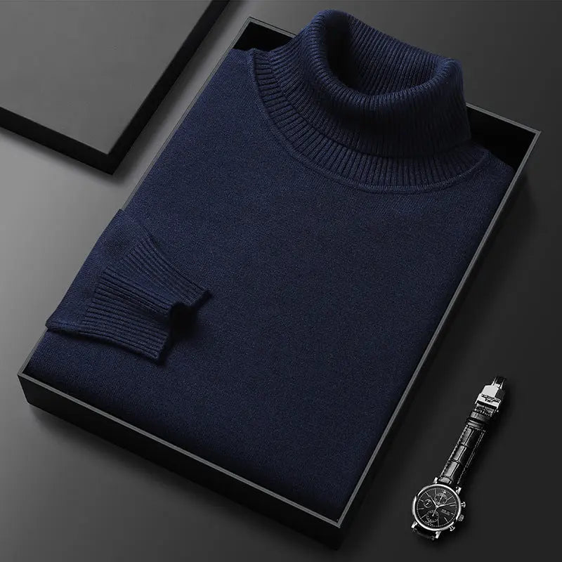White slim-fit turtleneck sweater for young and middle-aged men, solid color pullover by Dropshipman.