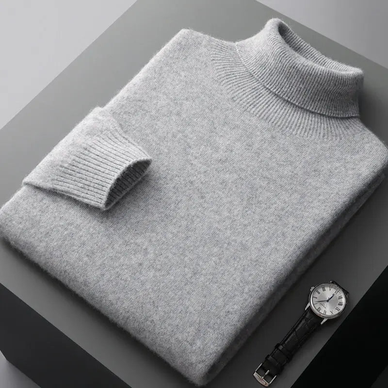 White slim-fit turtleneck sweater for young and middle-aged men, solid color pullover by Dropshipman.