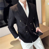 Mens white casual double-breasted jacket by Dropshipman, shown on a hanger with a clean, modern style and button details.