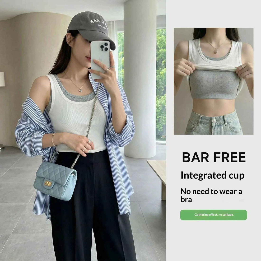 Ribbed Textured Color-block Faux Two-piece Camisole With Chest Pads