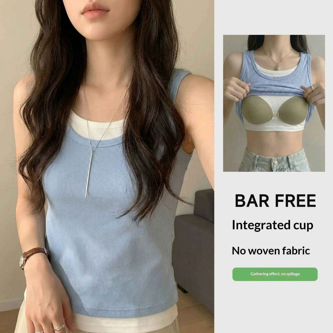 Ribbed Textured Color-block Faux Two-piece Camisole With Chest Pads