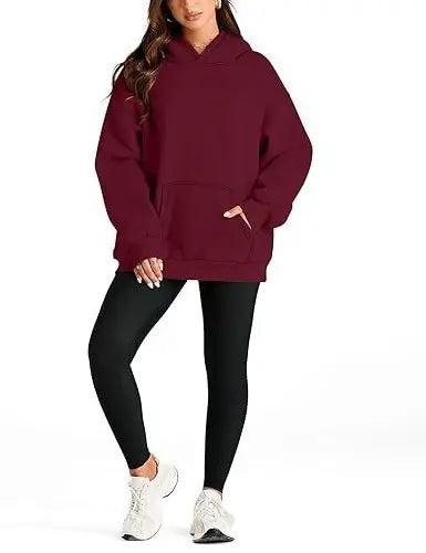 White women's solid color hoodie by Dropshipman, casual loose athletic sweatshirt for ladies, comfortable and stylish.