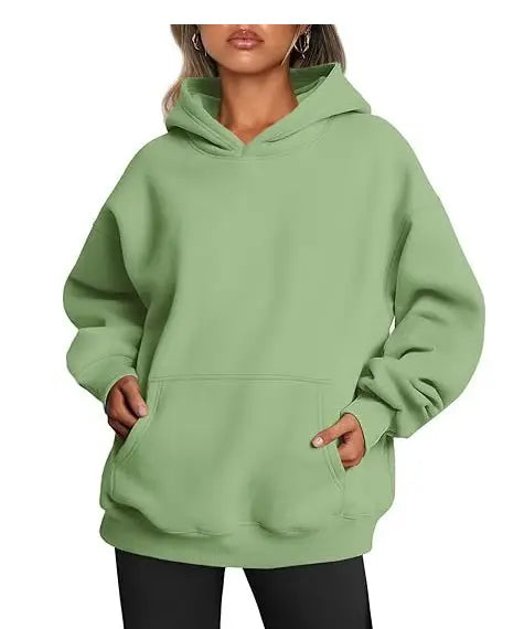 White women's solid color hoodie by Dropshipman, casual loose-fit athletic sweatshirt for ladies, stylish and comfortable.
