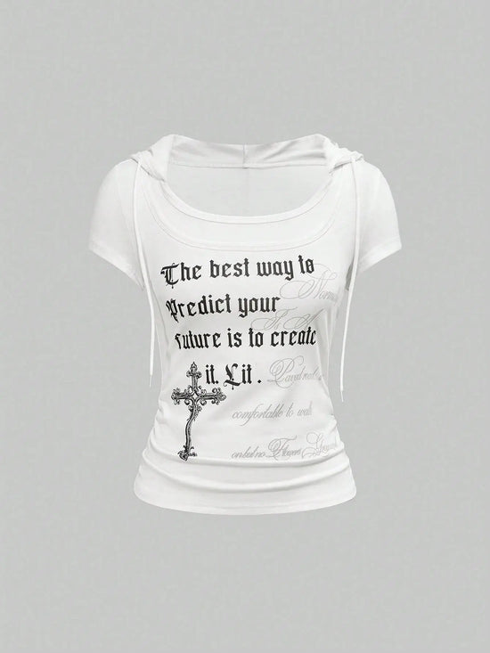 White casual round-neck printed mock-two-piece T-shirt by Dropshipman, featuring a stylish design and comfortable fit.