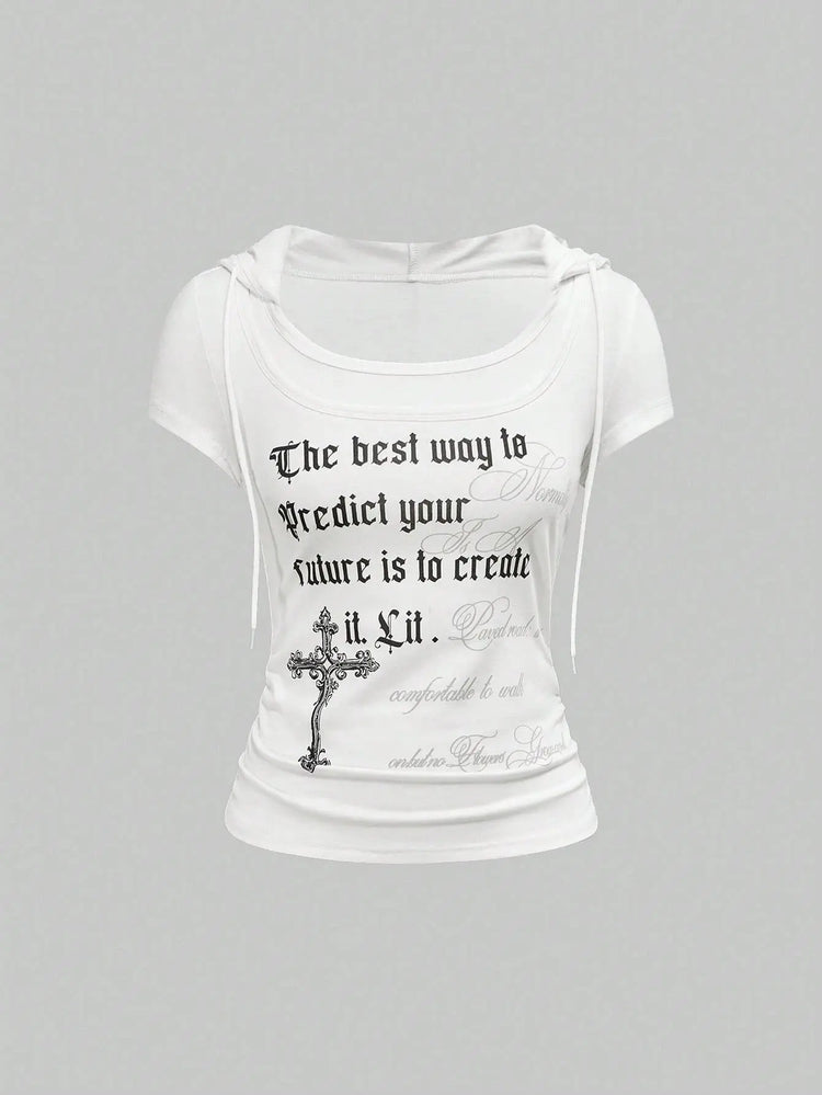 White casual round-neck printed mock-two-piece T-shirt by Dropshipman, featuring a stylish design and comfortable fit.