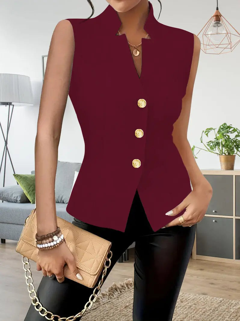 White casual sleeveless blazer vest with three buttons, from Dropshipman, featuring a solid color and tailored fit.