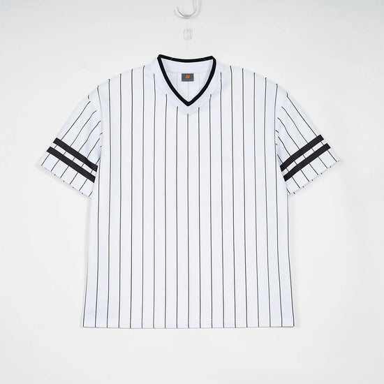 White color-block ribbed V-neck men&