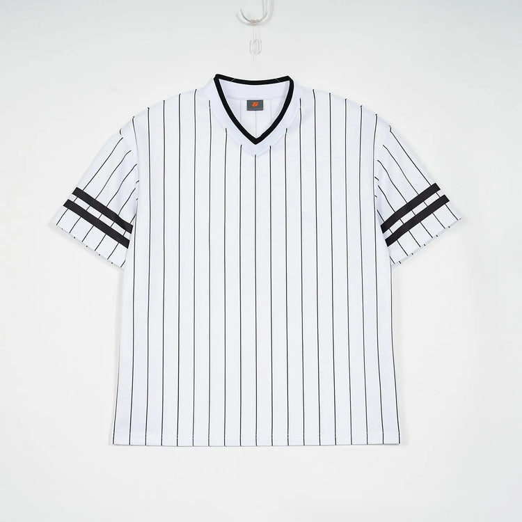 White color-block ribbed V-neck men&