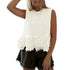 European And American Style Heavy Industry Tassel Hem Knitted Vest Solid Color Round Neck Sleeveless Outerwear Casual Versatile Short Top