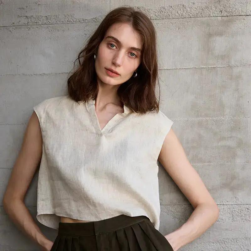 Linen Lapel Breathable Sleeveless Vest by Dropshipman