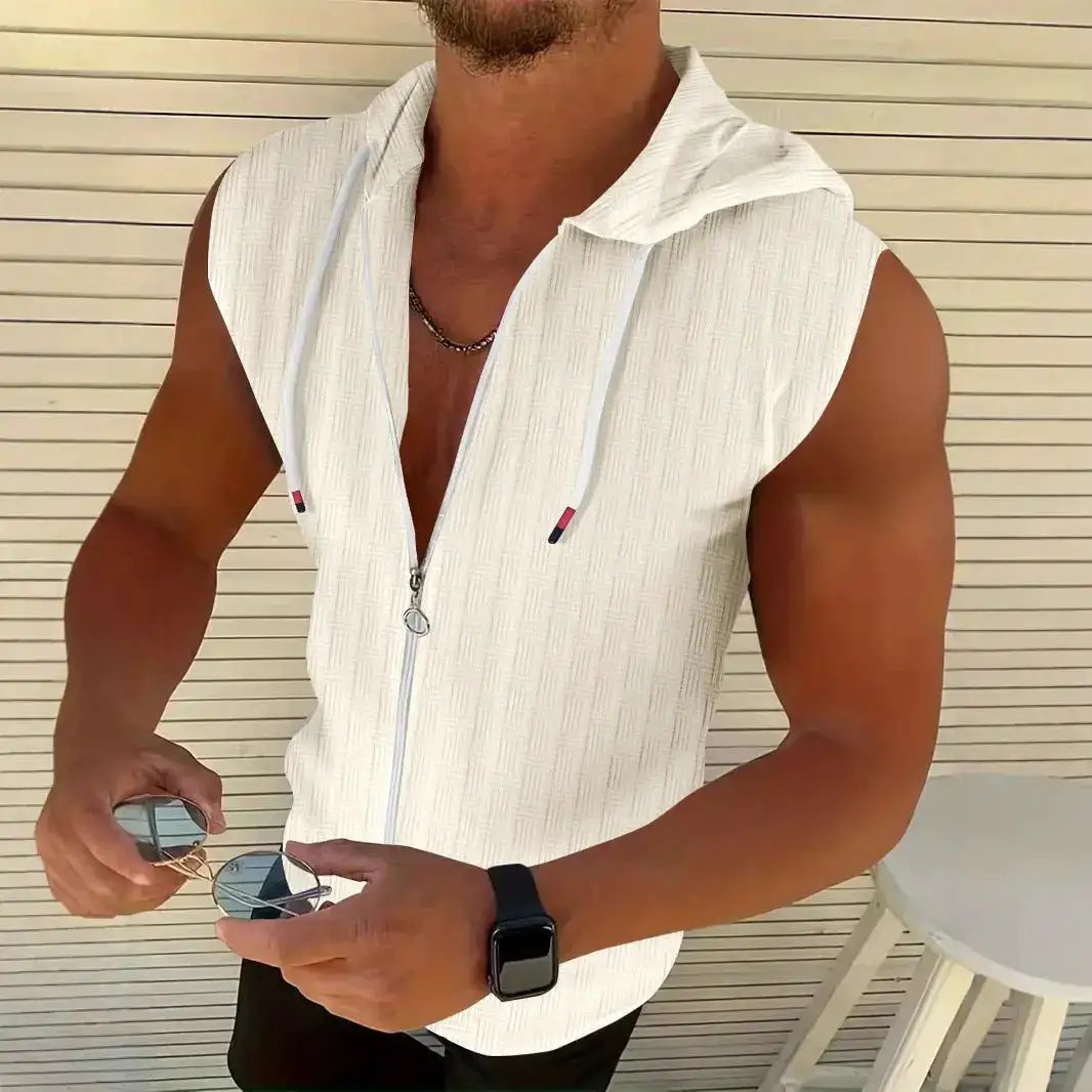 Mens Stylish Sleeveless Hooded Zip-up Cardigan by Dropshipman