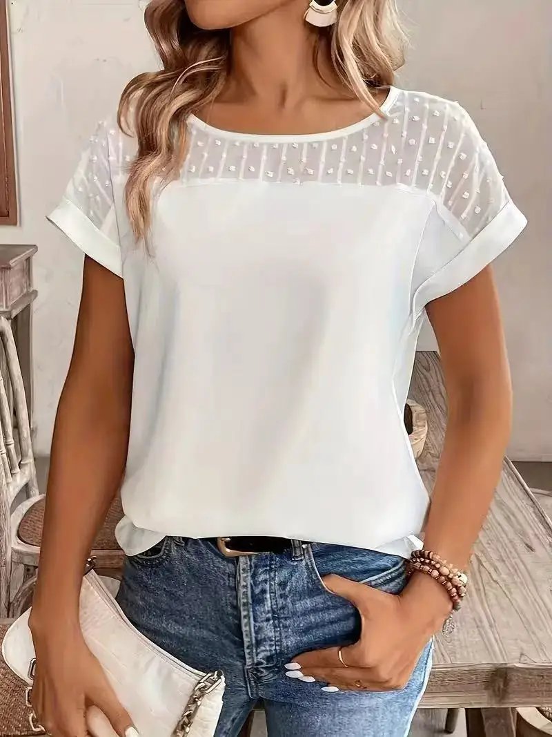 Patchwork Chiffon Short-sleeve Casual Womens Summer by Dropshipman